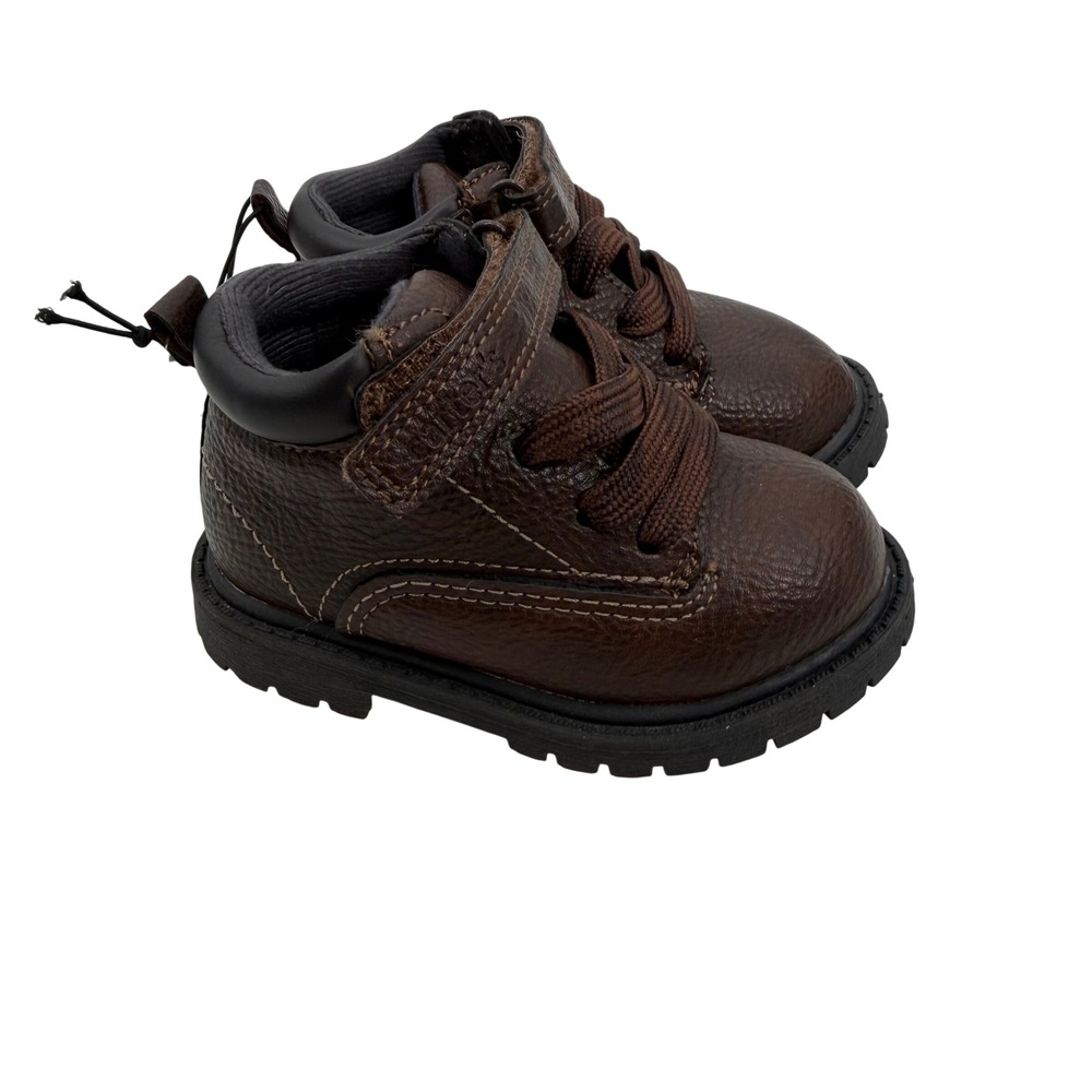 Carter's Boots Baby Toddler Boys Size 5 Brown Faux Leather Hook Loop